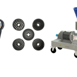 it de laboratorio básico para biomasa: Peletizadora PLT 50 con juego de matrices de compresión y medidor de humedad portátil.